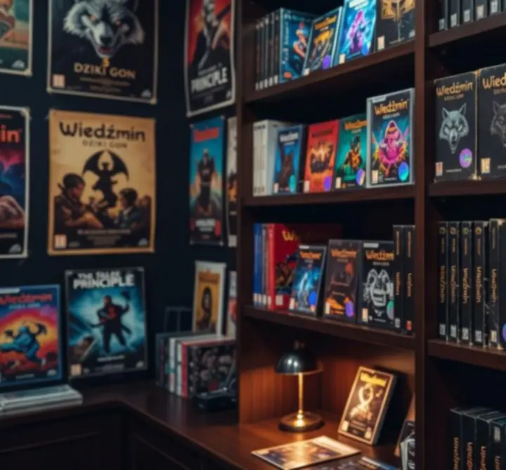 Półka z kolekcjonerskimi wydaniami gier retro