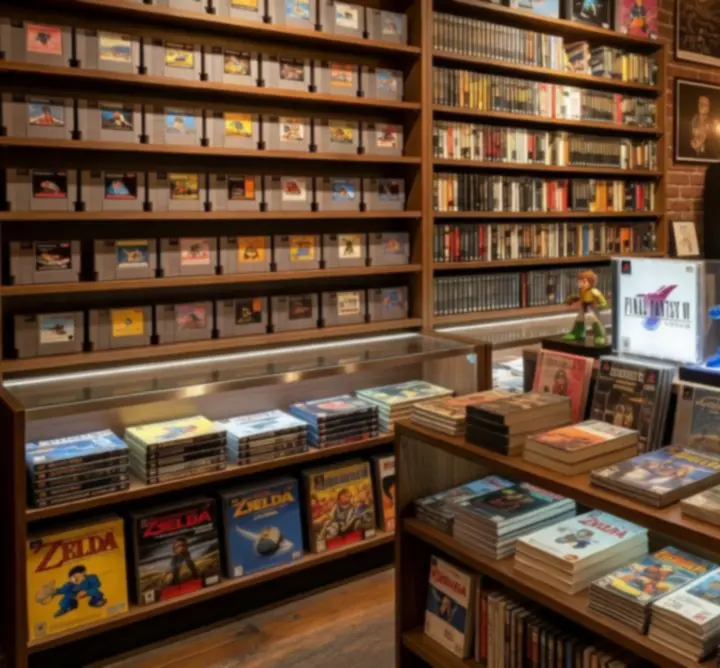 Galeria ekspozycji kolekcjonerskich gier i retro mediów w sklepie ZAGRY STAGE.