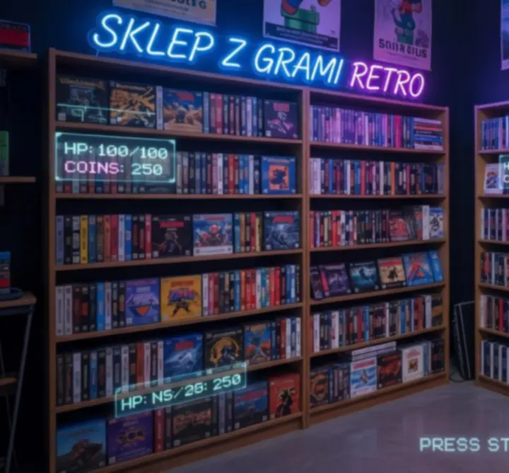 Wnętrze sklepu ZAGRY STAGE z ekspozycją kolekcjonerskich gier i retro mediów.